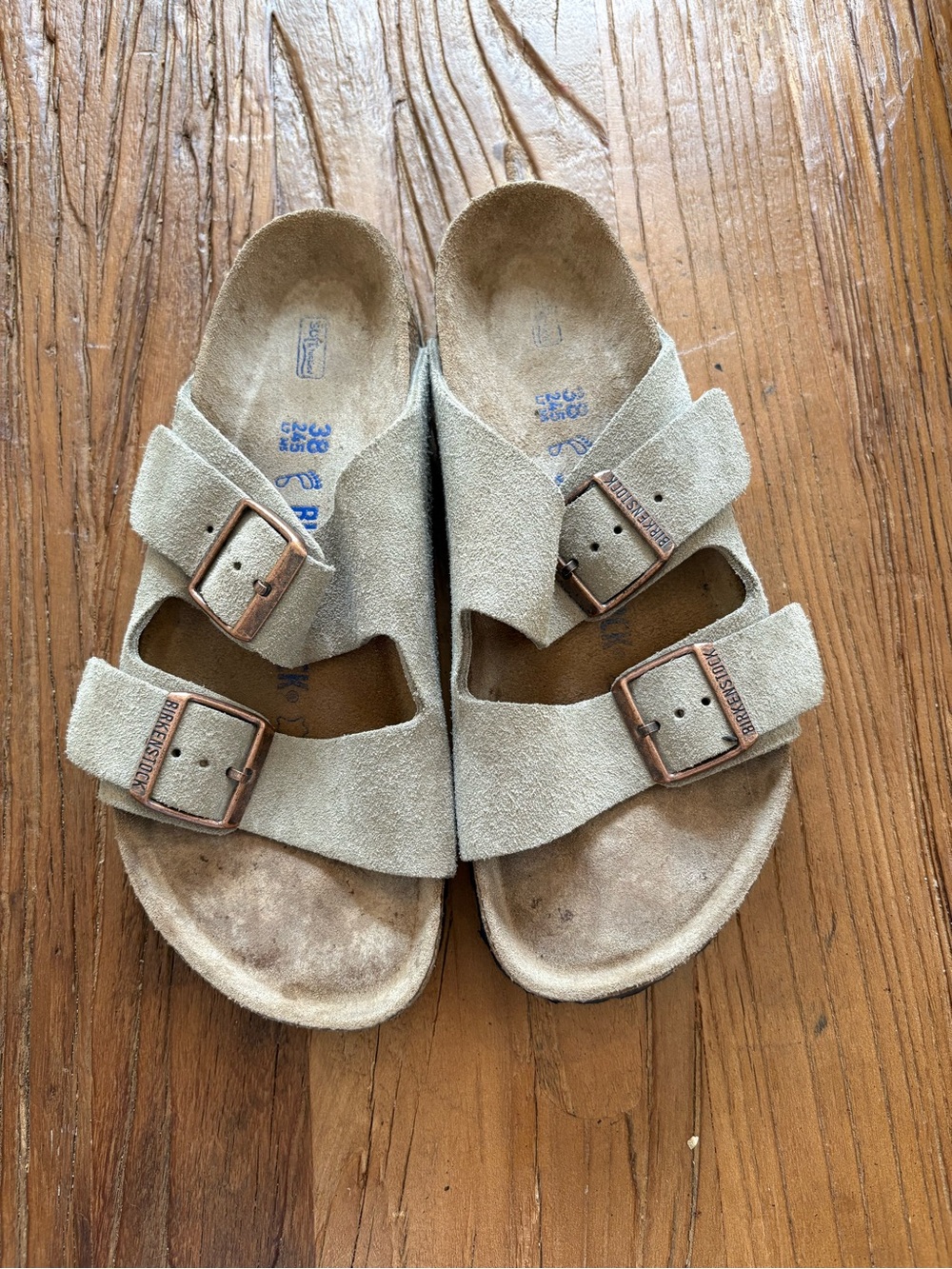 Birkenstock Suede Two-Strap Sandals in Taupe